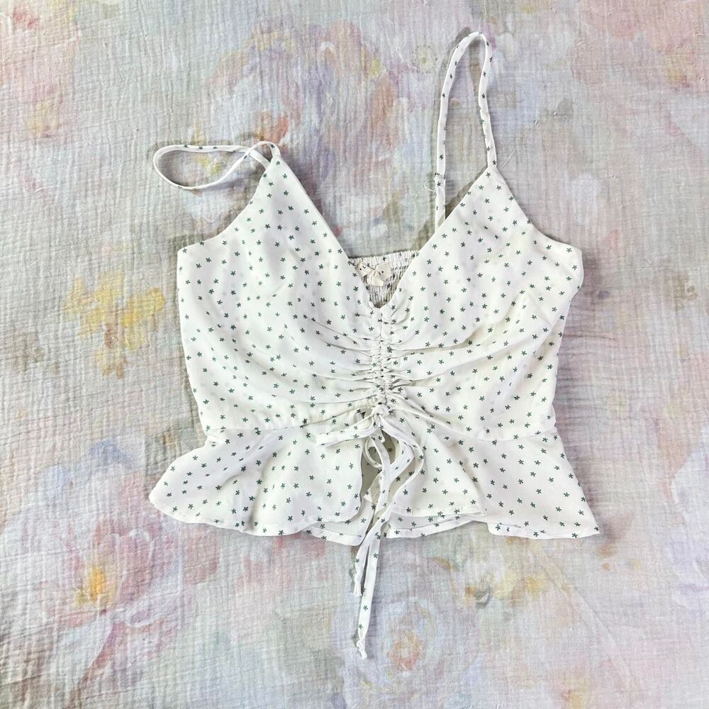 LA Hearts white & green floral ruffle crop top tank XS